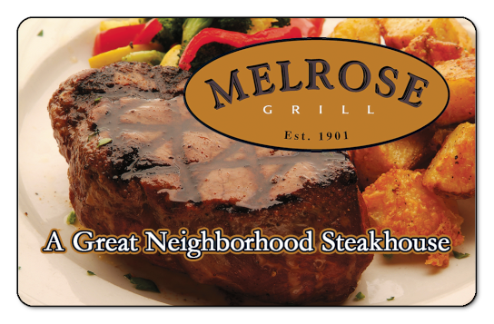 Melrose logo over photo of steak